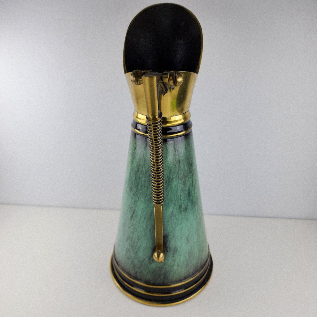 Dayagi Israel 12" Brass and Textured Green Enamel Pitcher Vintage