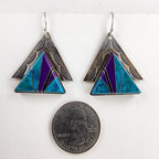 Sunwest Turquoise Inlay Stamped Earrings Sterling Silver 925 Vintage Dangle