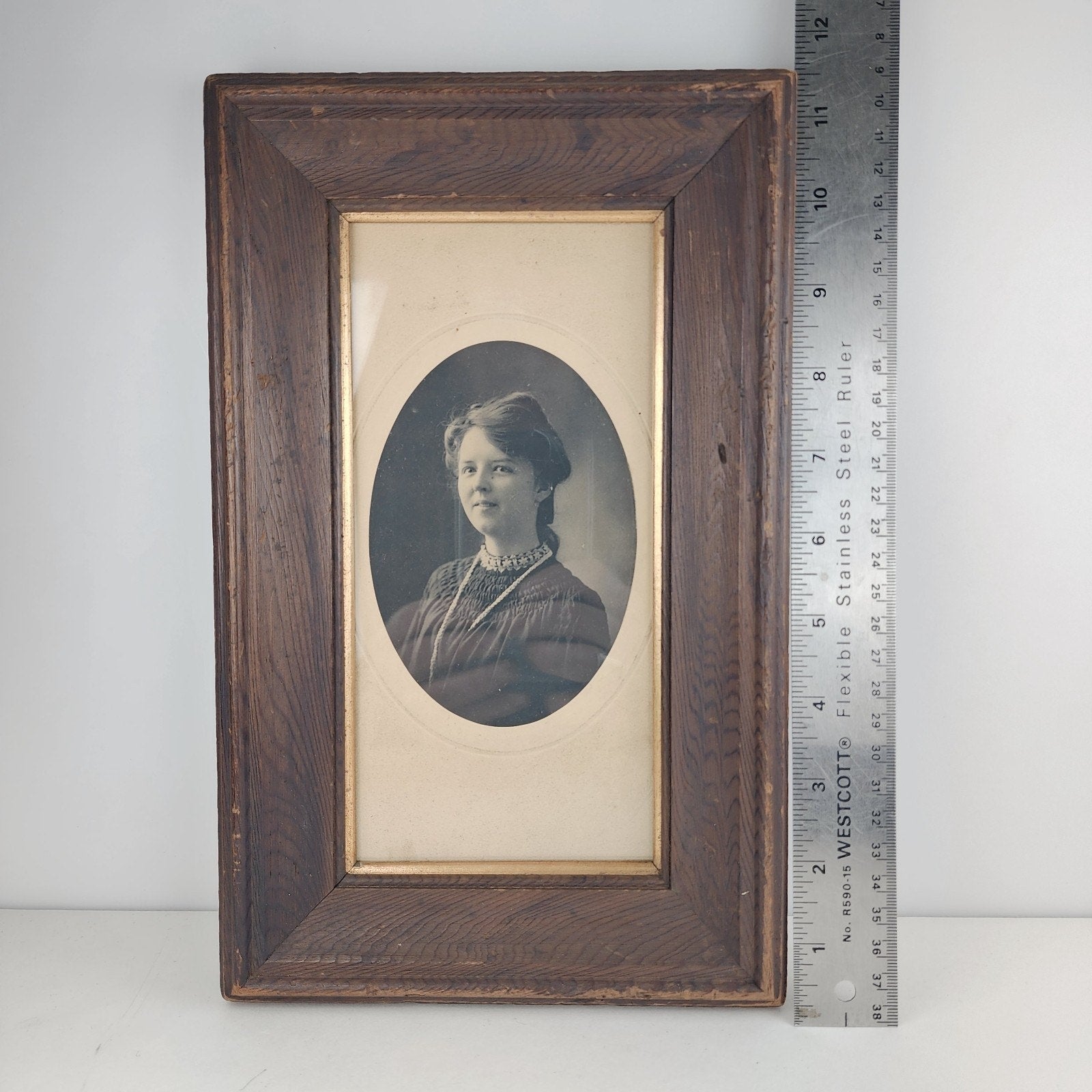 Black & White Woman Photo Framed Female Picture19th/20th Century Antique