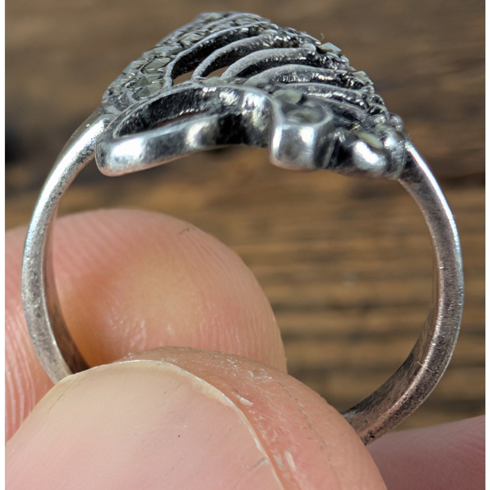 Vintage Marcasite Butterfly Wing Sterling Silver 925 Ring Size 6