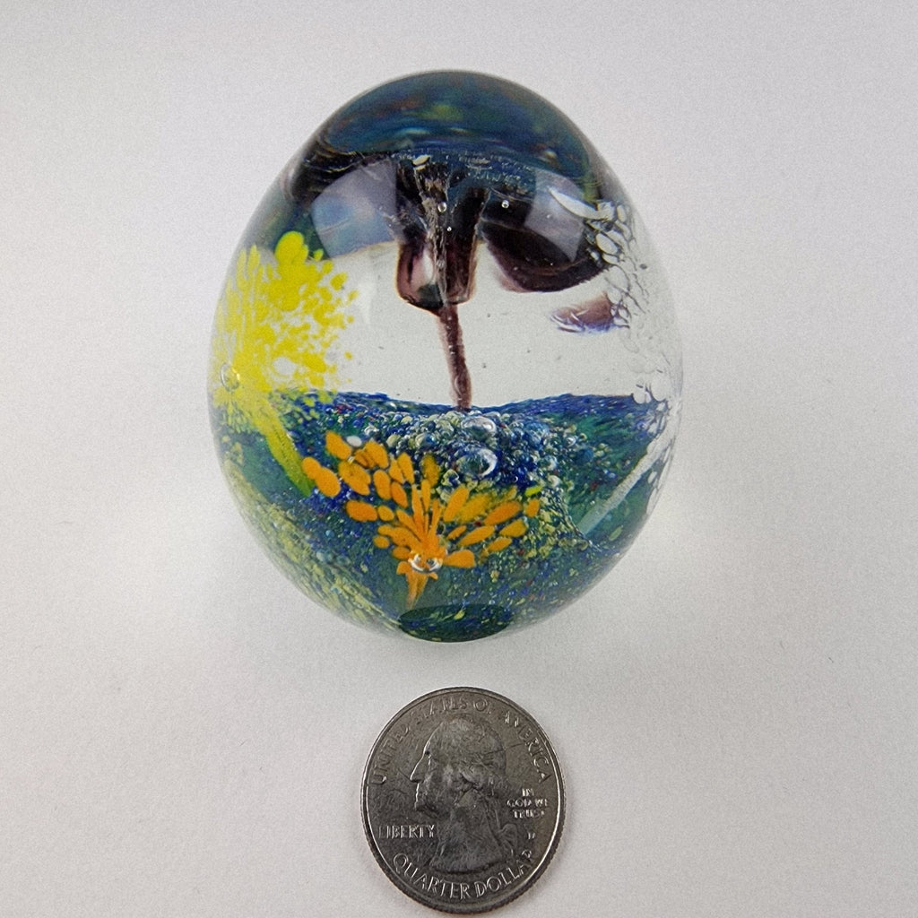 2 1/2" Tree Landscape Art Glass Paperweight Vintage Hand Blown Borosilicate