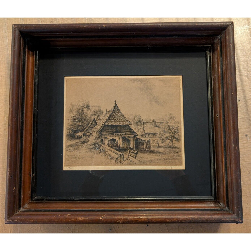 Framed Cottage Engraving by Pau Roig Cisa (1879-1955) Signedd & Numbered