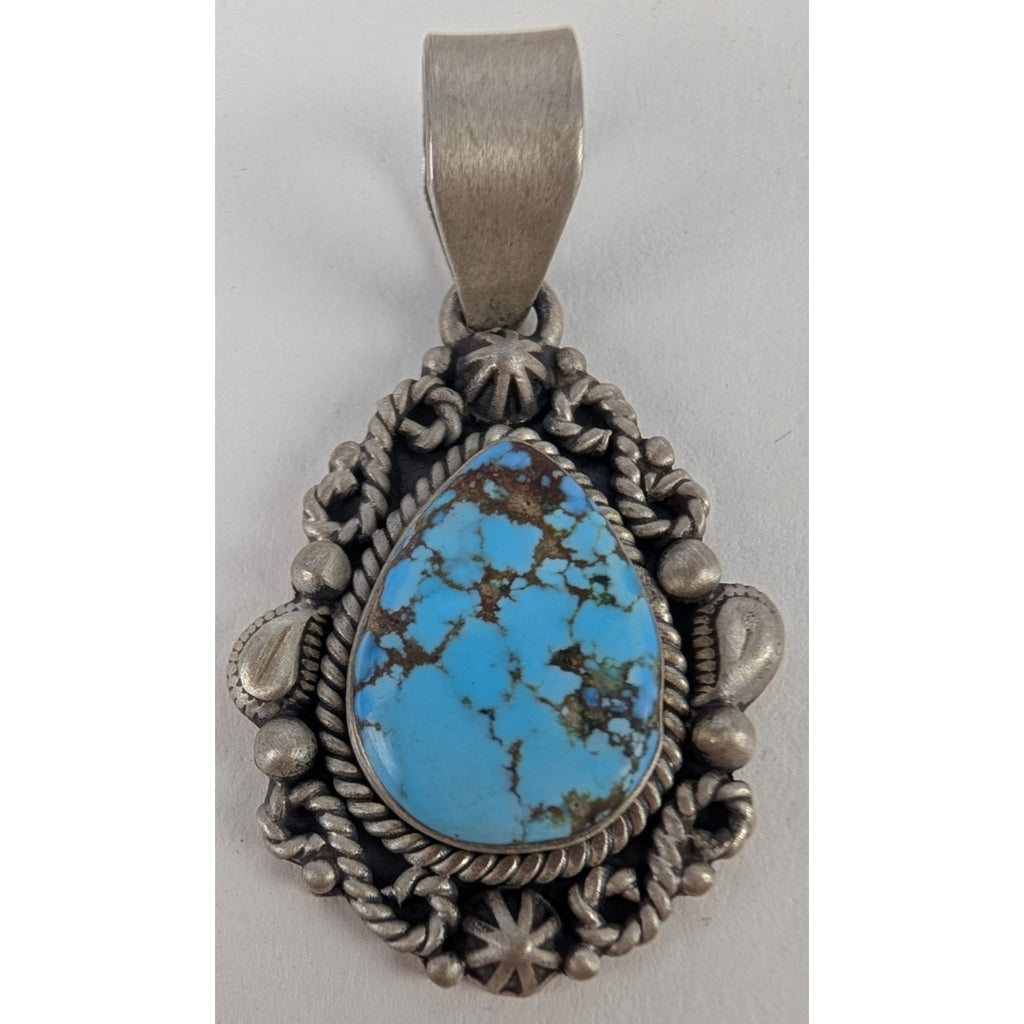 Turquoise Sterling SIlver Pendant 925 Matte Finish Southwestern Style