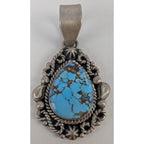 Turquoise Sterling SIlver Pendant 925 Matte Finish Southwestern Style