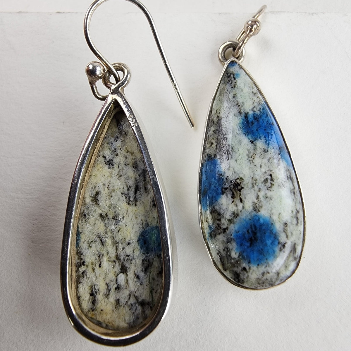 K2 Jasper Dangle Drop Earrings Sterling Silver 925 Vintage Azurite in Quartz