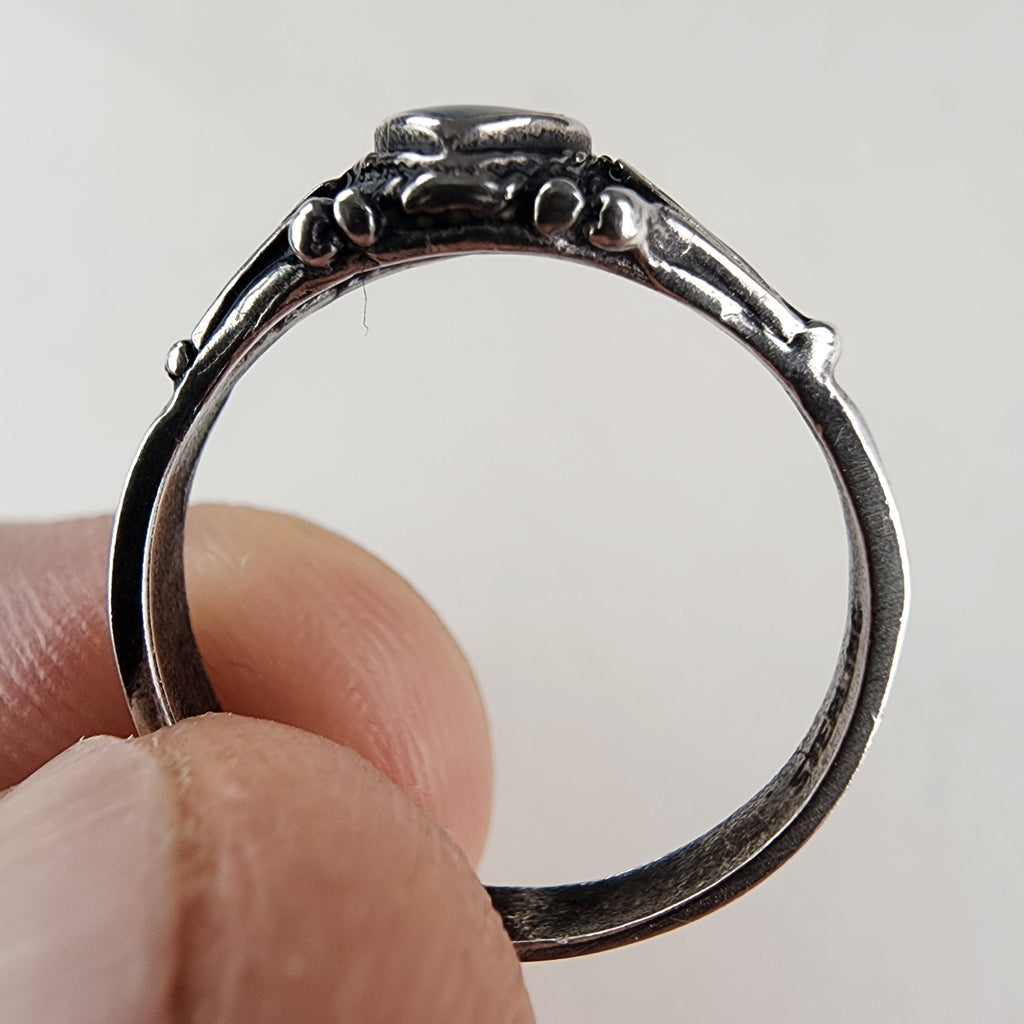 Blue Sparkle Enamel Heart Vintage Ring Size 8 in Sterling Silver 925