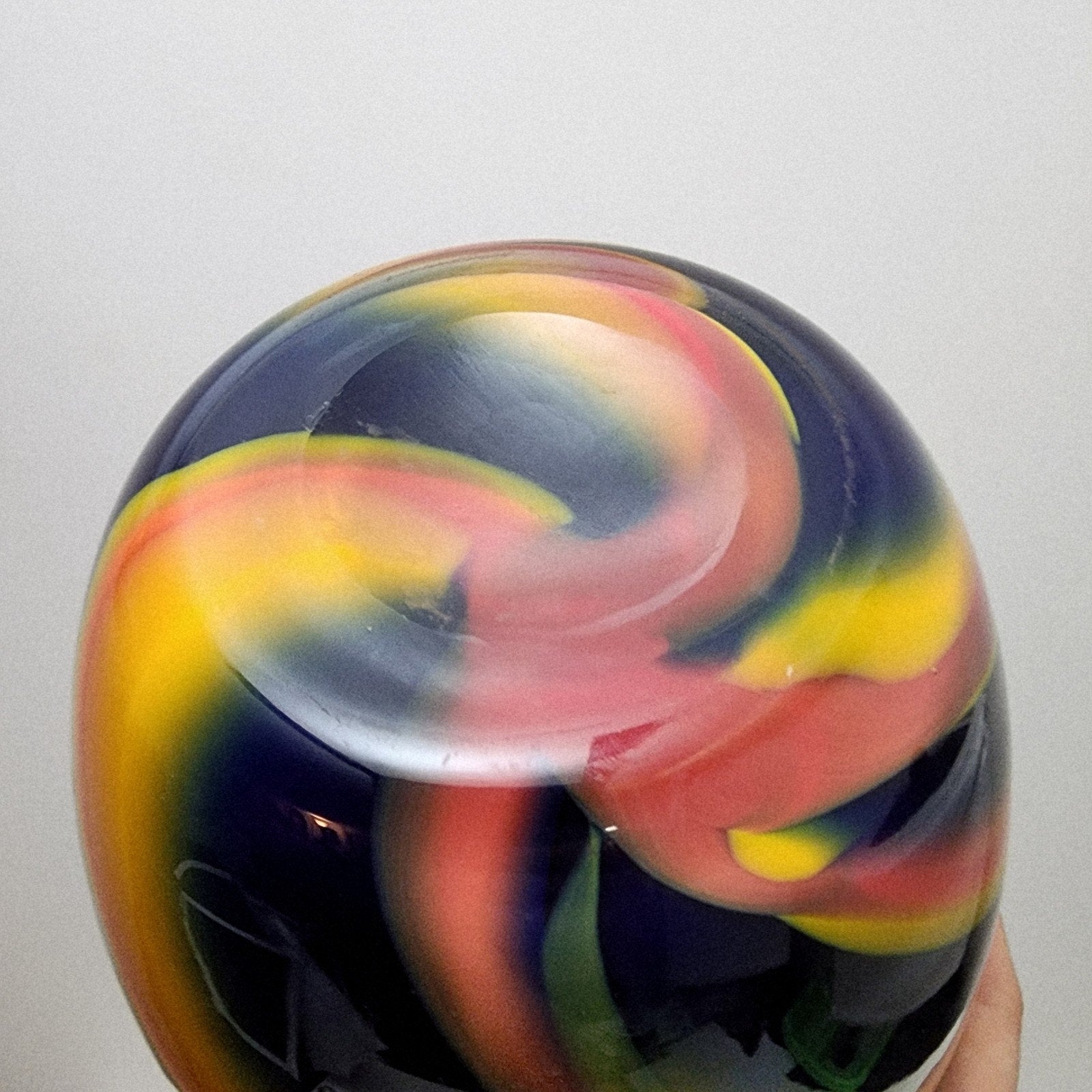15" Orange and Blue Swirl Spiral Glass Flower Vase Hand Blown Vintage
