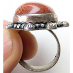 Southwestern Orange Sunstone Sterling Silver 925 Beaded Ring Size 9