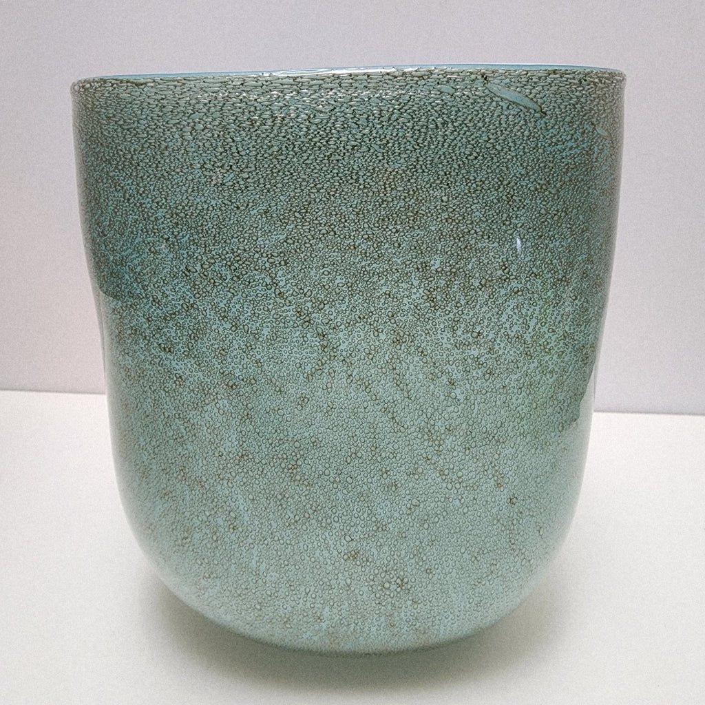 Seafoam Green Bubble Trap Art Glass Vase Hand Blown Square Vessel