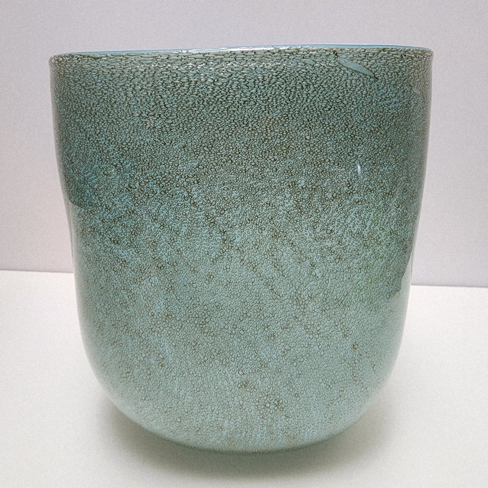 Seafoam Green Bubble Trap Art Glass Vase Hand Blown Square Vessel