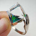 Hands w Iridescent Dichroic Cube Ring Size 7 1/2 Sterling Silver 925 Modernist