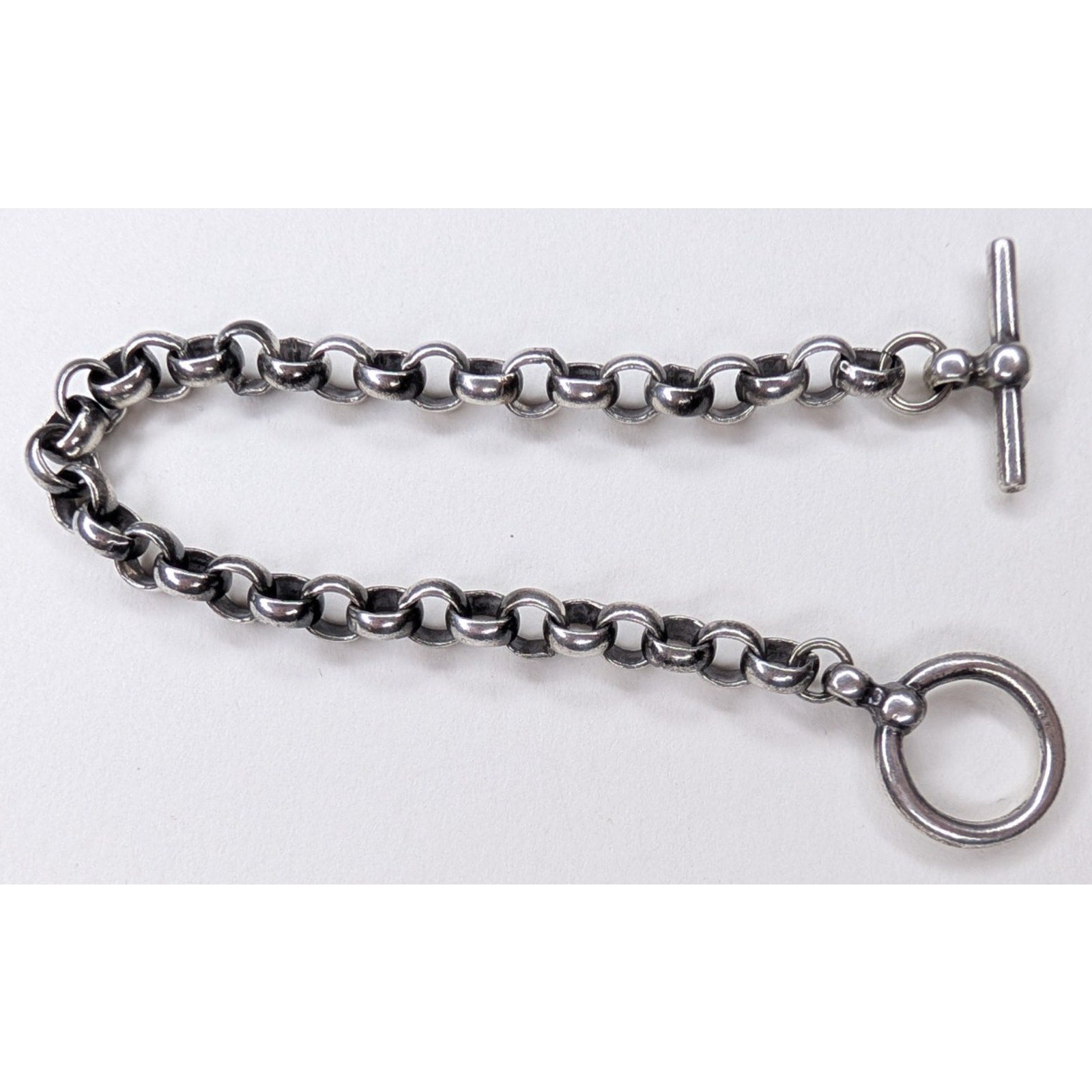 Rolo Link Sterling Silver 925 Bracelet 7 1/2" Length Vintage Toggle Clasp