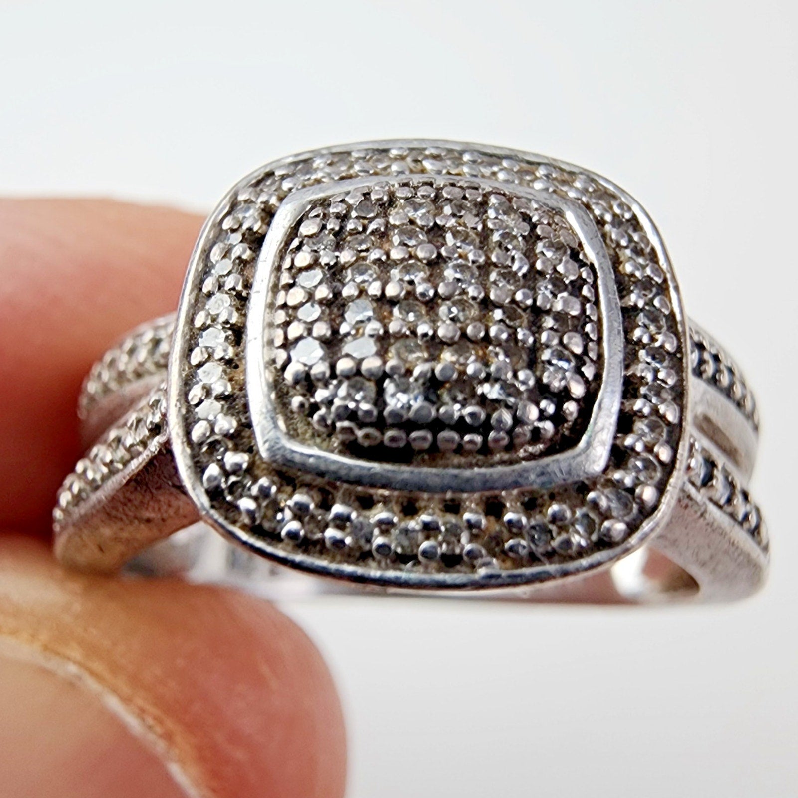 Pave Diamond Crossover Band Ring Size 7 Sterling Silver 925 Vintage