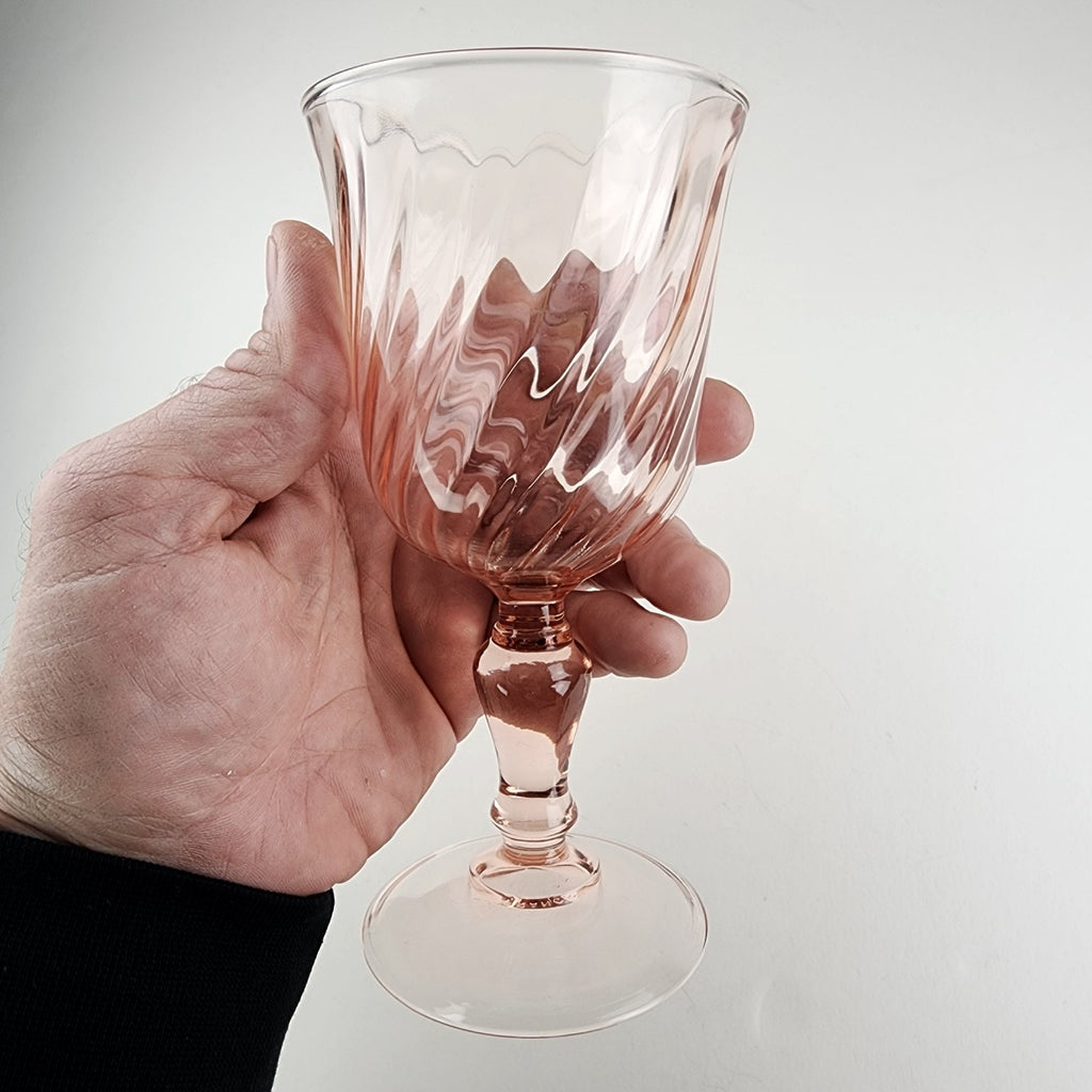 6 1/2" Pink Depression Glass Twisted Stemware Wine Glass Vintage