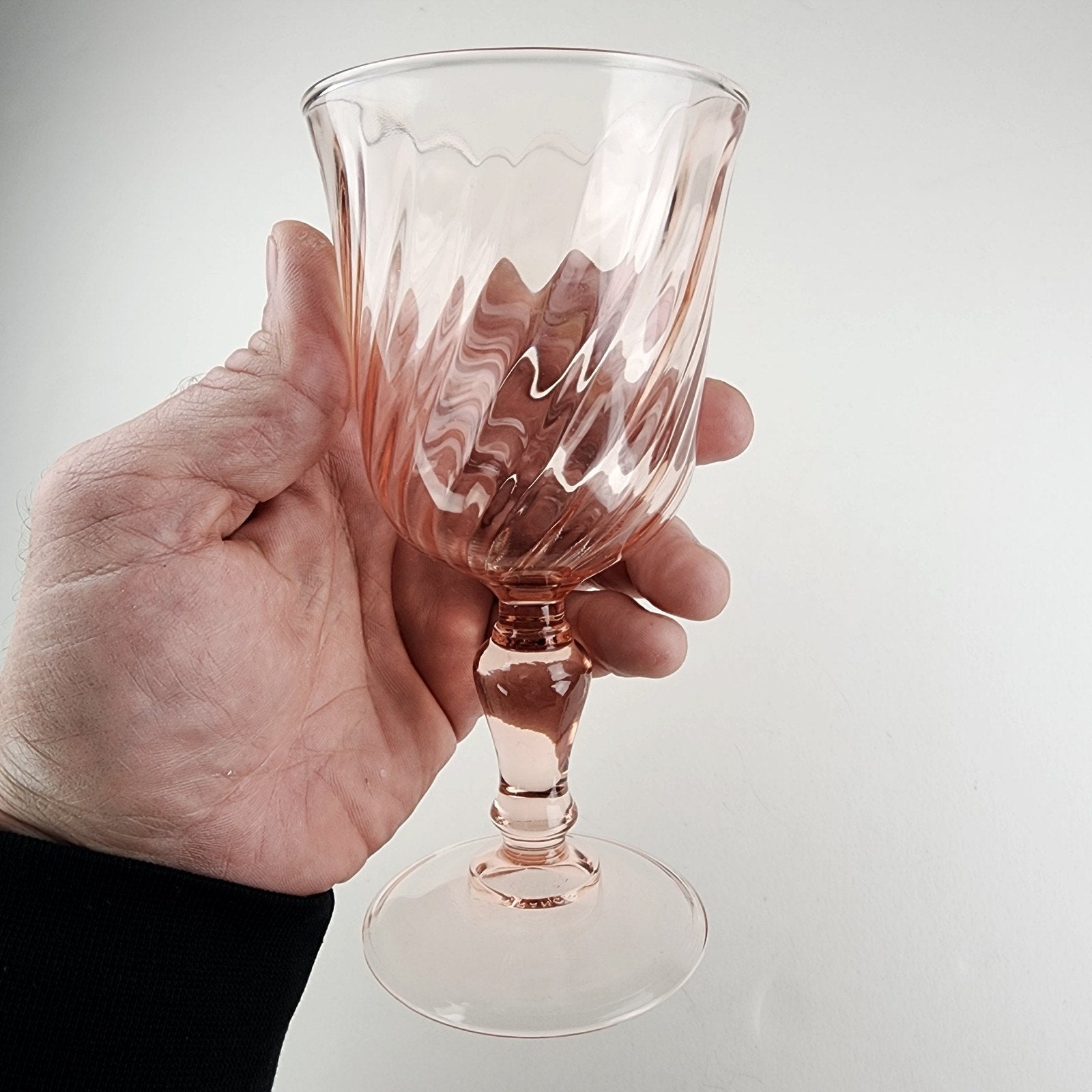 6 1/2" Pink Depression Glass Twisted Stemware Wine Glass Vintage
