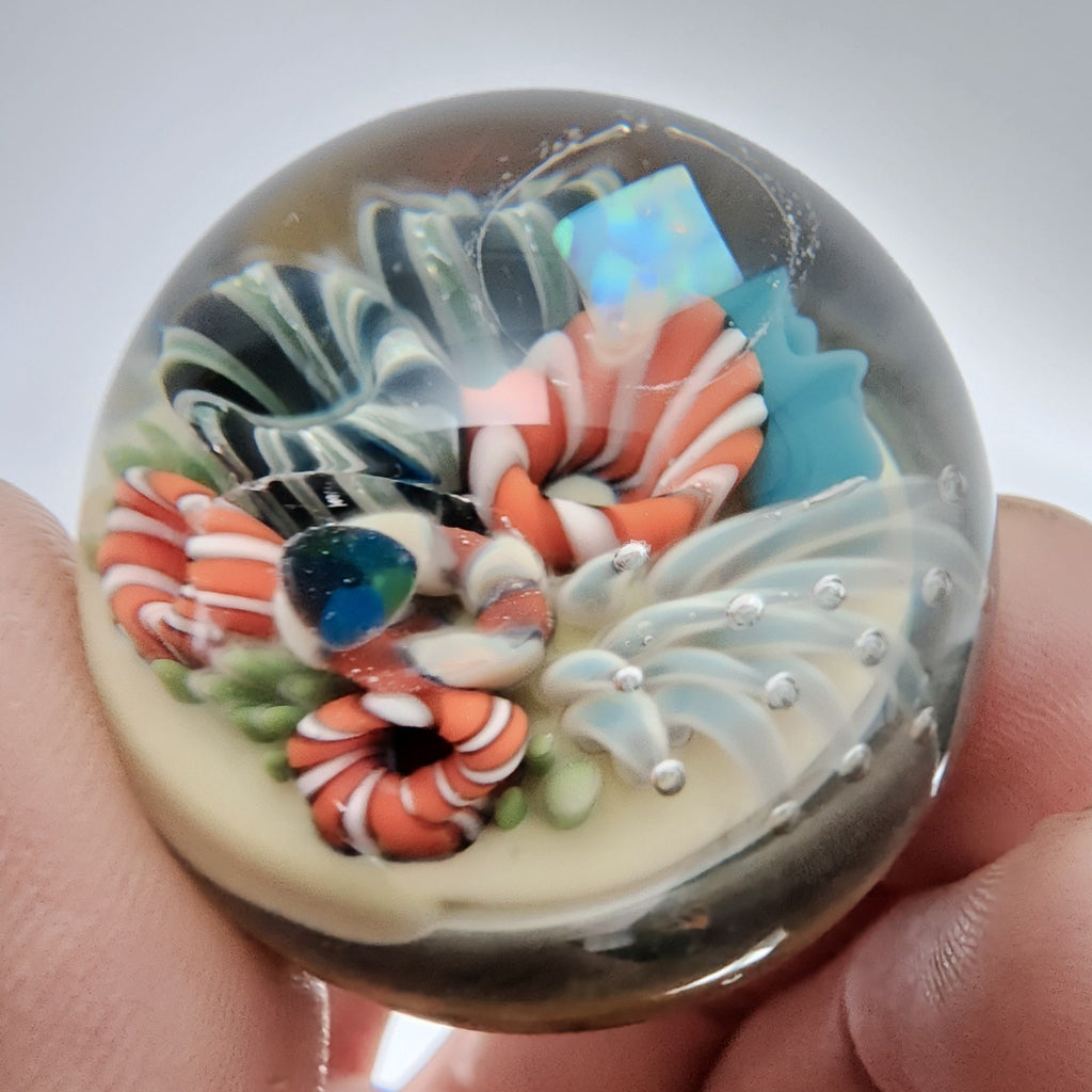 Keys Glass 32mm Coral Reef Marble with Opal Accents Signed 2014 Boro