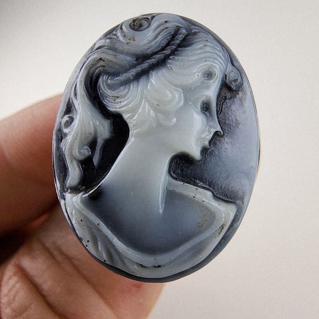 Hand Carved Agate Cameo Ring Size 8 1/4 Sterling Silver 925 Vintage