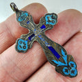 Russian Imperial Enamel 84 Silver 875 Cross Crucifix Antique Pendant
