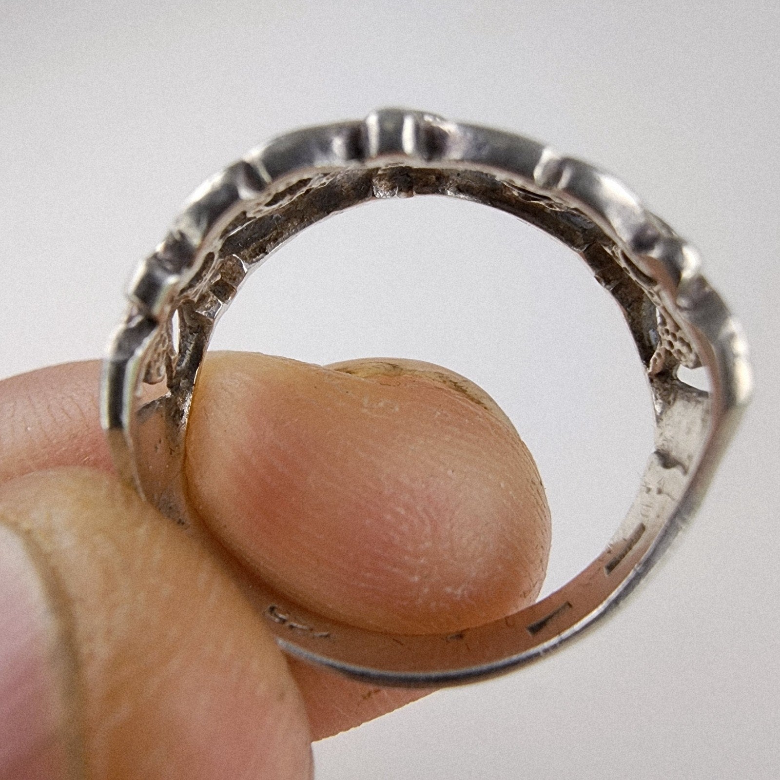 Floral Filigree Openwork Ring Size 7 Sterling Silver 925 Vintage