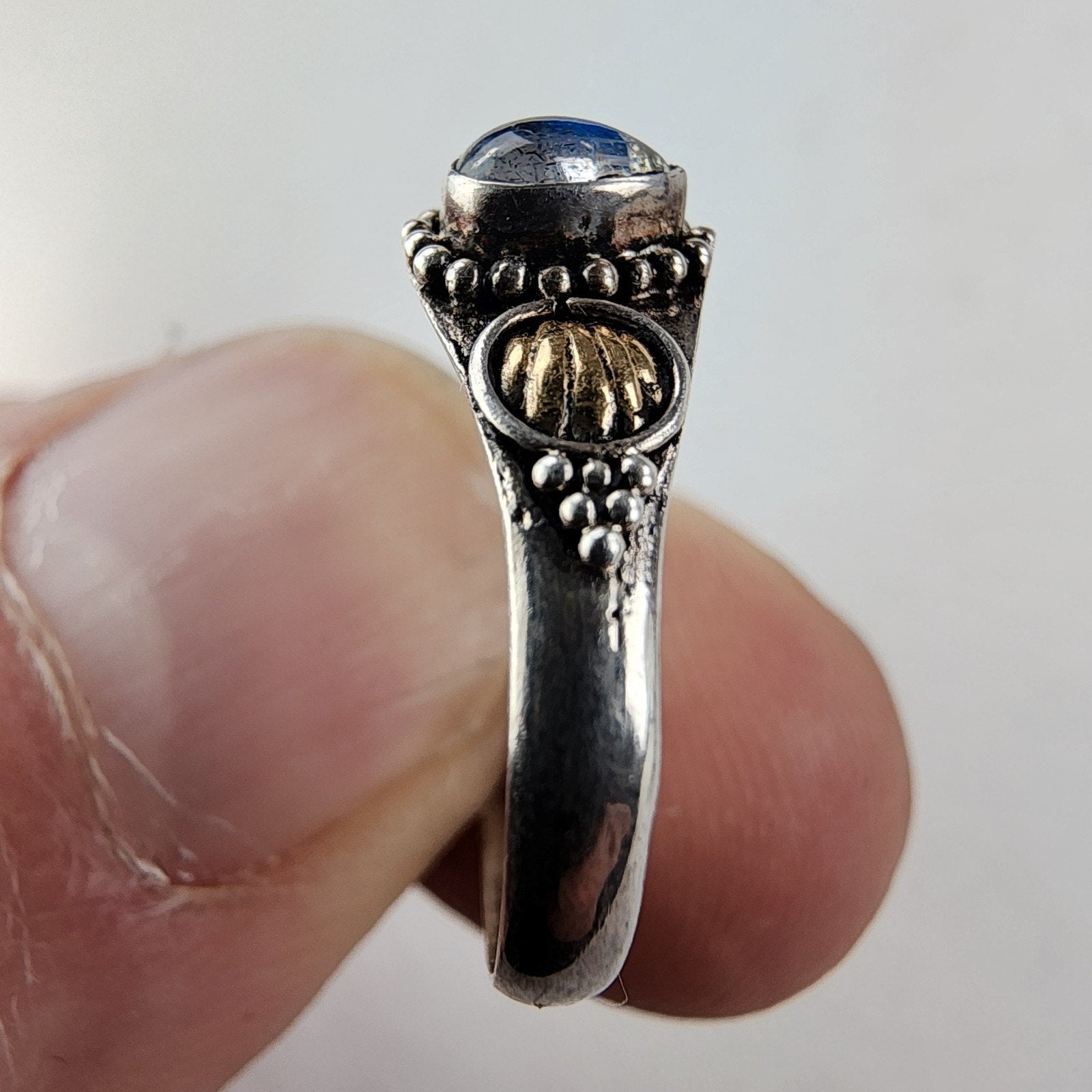 Nepal Quartz Brass Accent Ring Size 8 Sterling Silver 925 Vintage