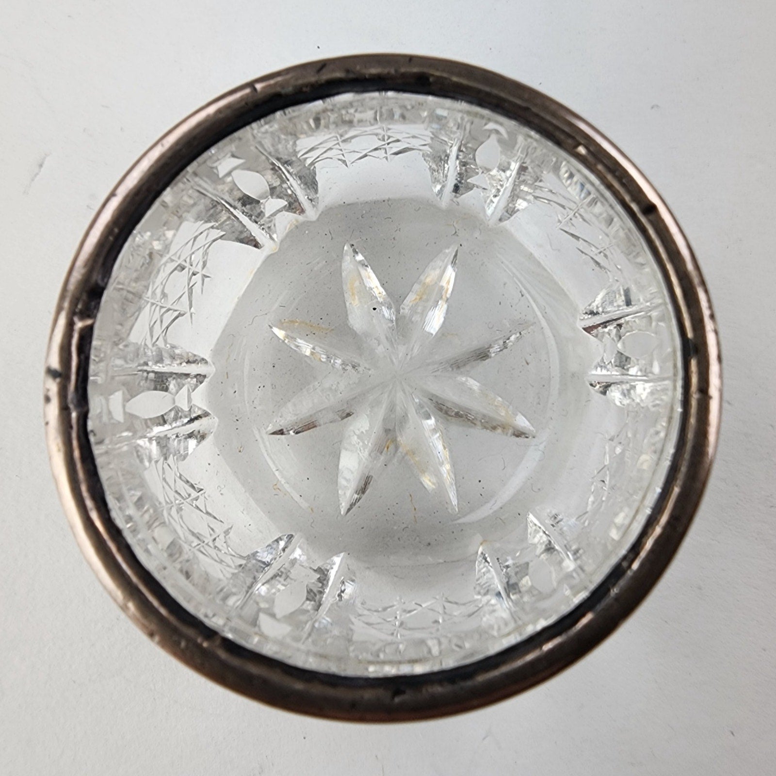 Cut Glass Salt Cellar Sterling Silver 925 Rim Marked 1914 London Antique