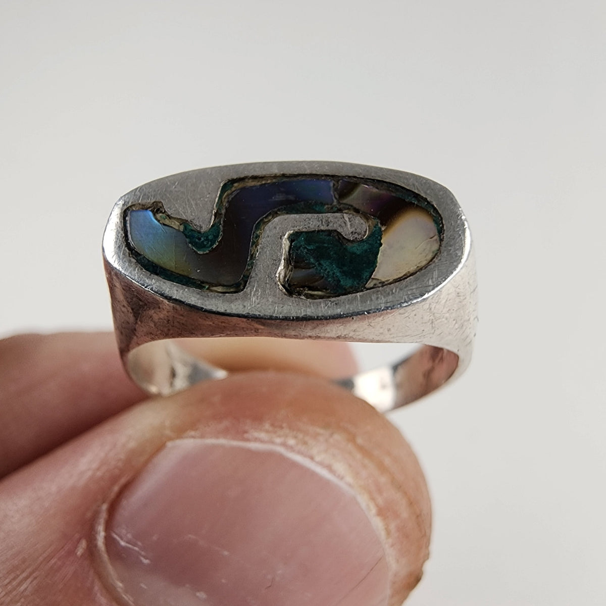 Vintage Taxco Abalone Inlay Ring Size 5 3/4 in Sterling Silver 925
