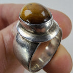 Tigers Eye Cabochon Ring Size 8 1/2 Sterling Silver 925 Vintage Southwestern