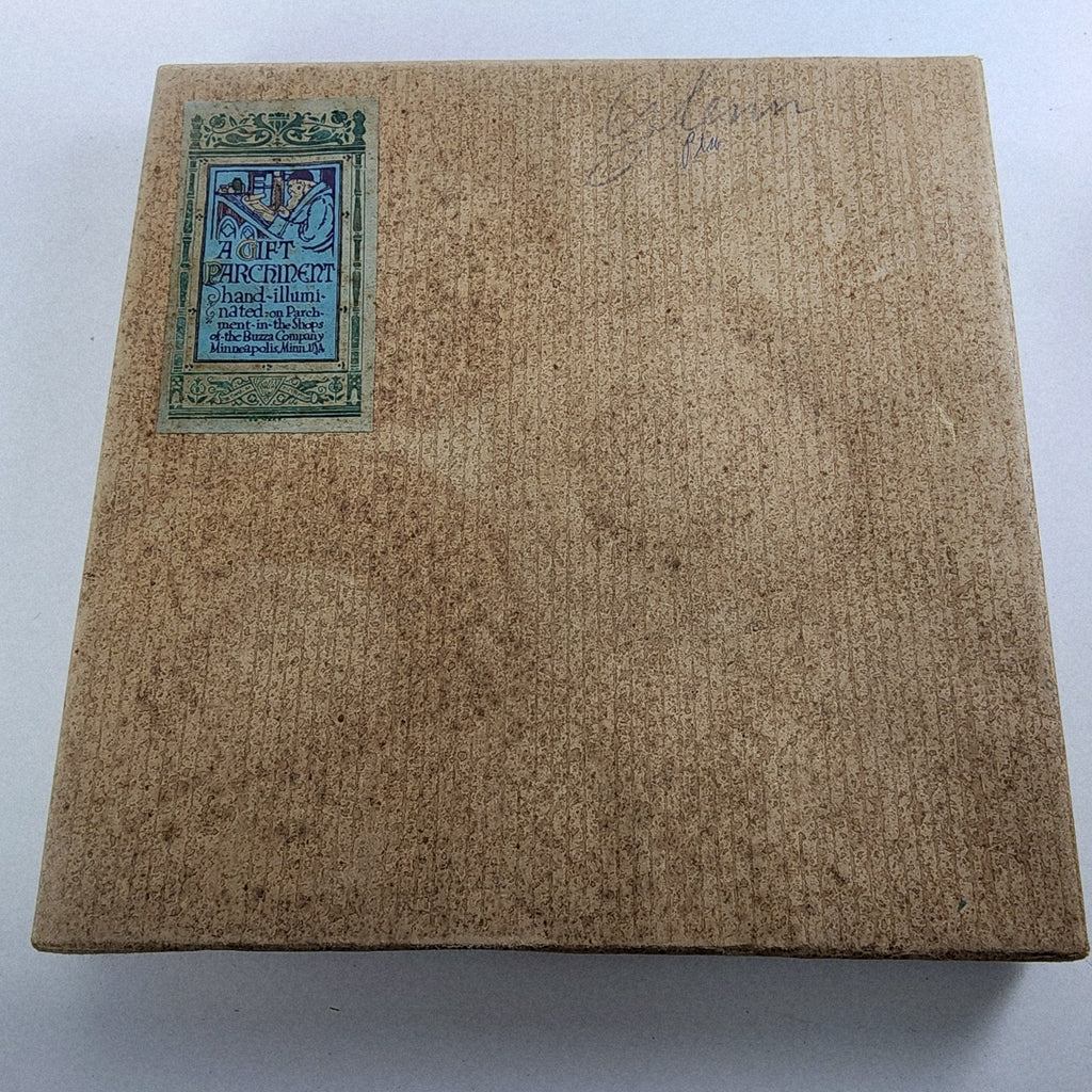 Hand Illuminated Gilded Devotional Parchment Print to Son Original Box Antique