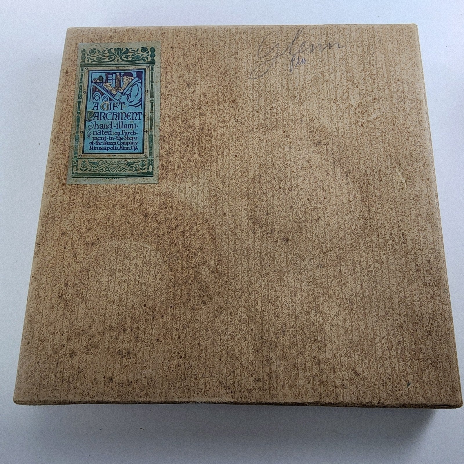 Hand Illuminated Gilded Devotional Parchment Print to Son Original Box Antique