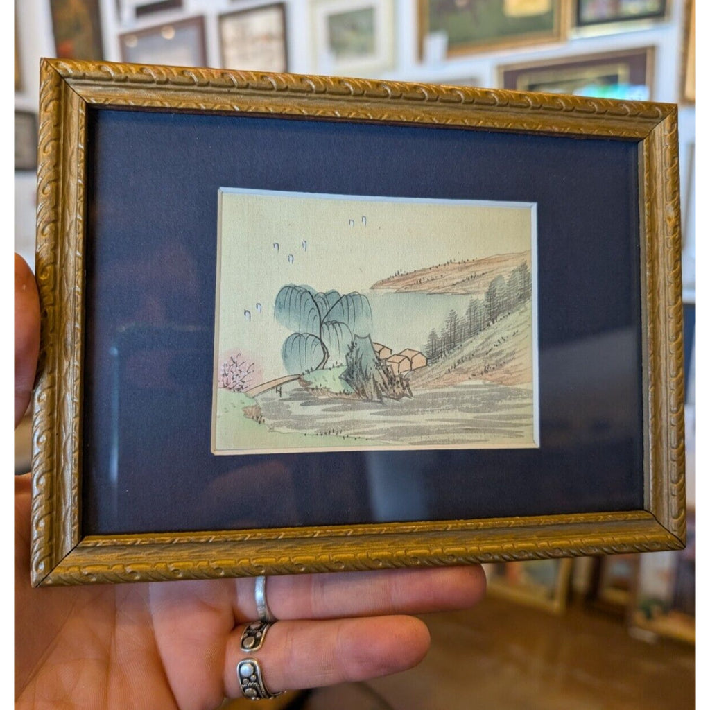 Framed CHINESE Miniature Watercolor & Ink Painting of Village Scene