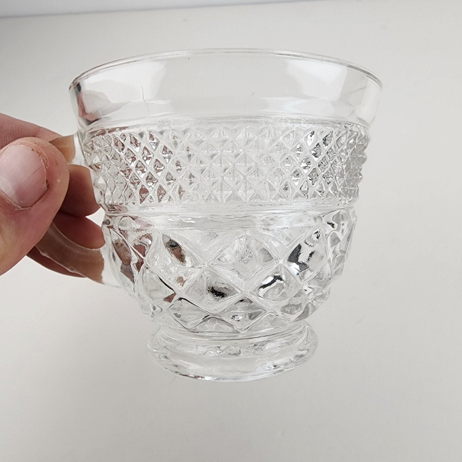 Glass Anchor Hocking Wexford Footed Punch Cup w/ Diamond Pattern Set of 7