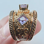 Textured Amethyst Band Ring Size 7 Sterling Silver 925