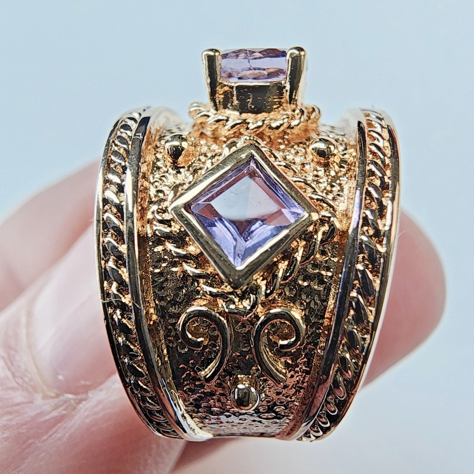 Textured Amethyst Band Ring Size 7 Sterling Silver 925