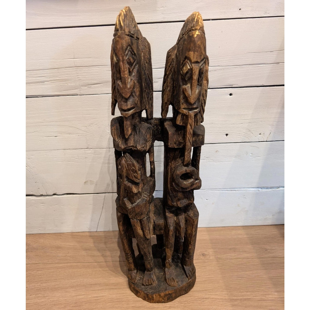 African DOGON Marriage Statue Wood Carved Couple and Children Figure 21"