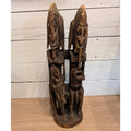 African DOGON Marriage Statue Wood Carved Couple and Children Figure 21"