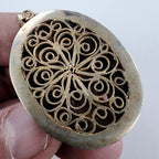 Vintage Chinese Carved Tigers Eye Pendant with Gold Finish & Filigree Back