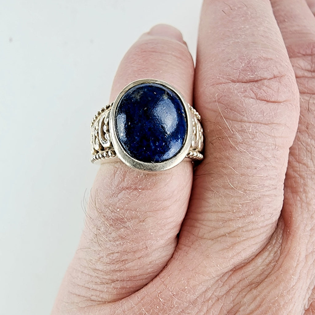 Lapis Lazuli Cabochon Ring Size 7 Sterling Silver 925 Vintage