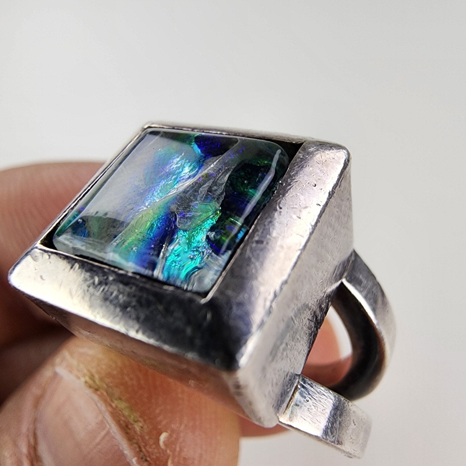 Bold Modernist Abalone Doublet Mexico Ring Size 6 1/4 Sterling Silver 925