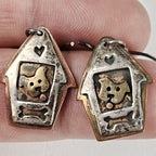 Far Fetched Studios Dog House & Bone Dangle Earrings Sterling Silver 925 Copper