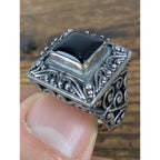 Vintage Bali Black Onyx Sterling Silver 925 Ring Size 7