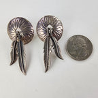 Old Pawn Stamped Feather Concho Earrings Sterling Silver 925 Native Vintage