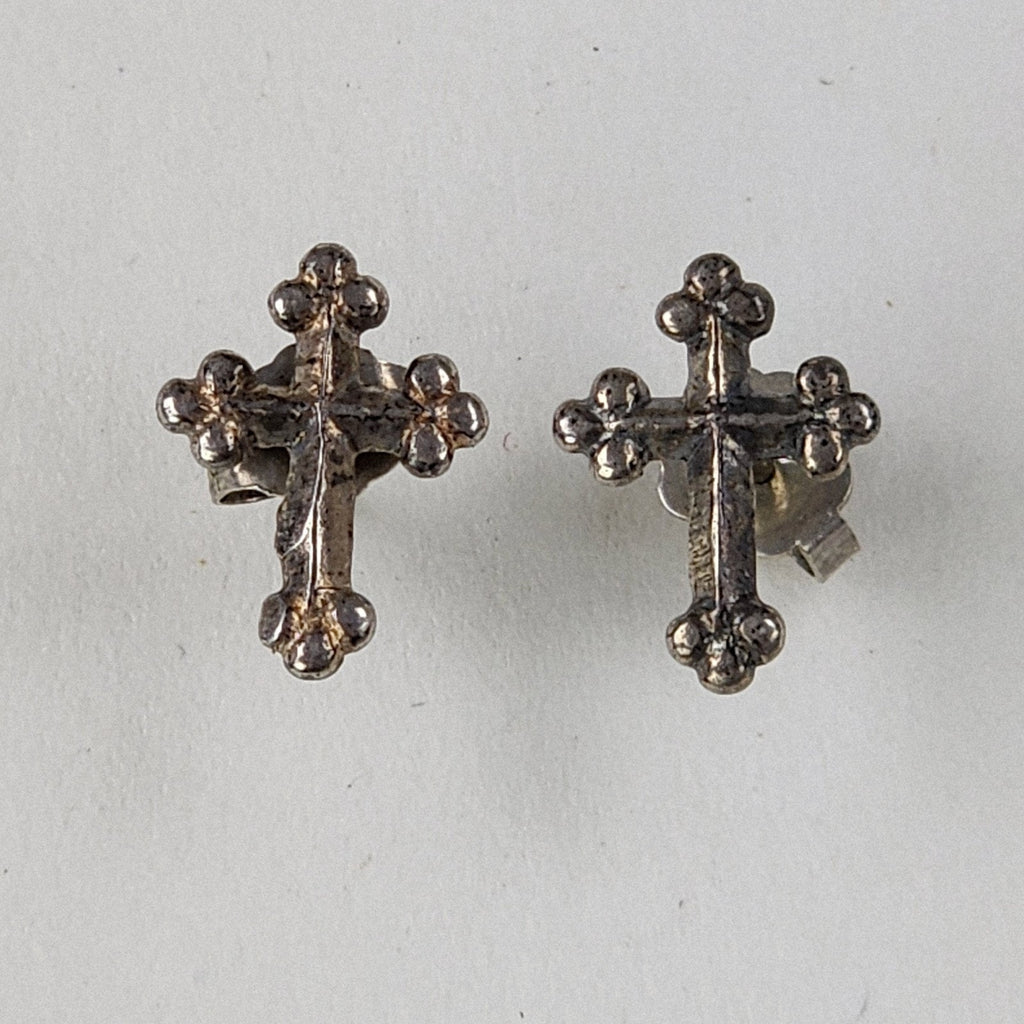 Lobbed Cross Stud Earrings Sterling Silver 925 Vintage