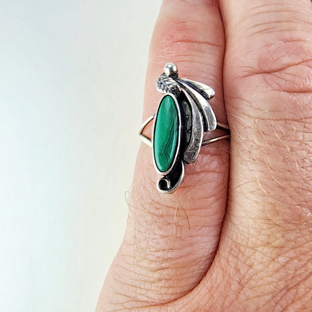 Malachite Cabochon Native Ring Size 7 Sterling Silver 925 Vintage
