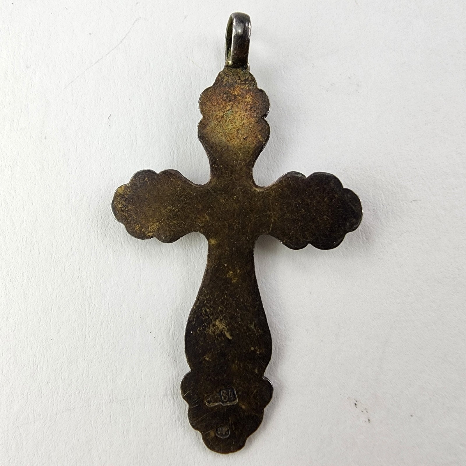Russian Imperial Enamel 84 Silver 875 Cross Crucifix Antique Pendant