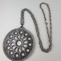 18" Rose Window Pendant Necklace Chartres Cathedral Kirk Pewter 1975
