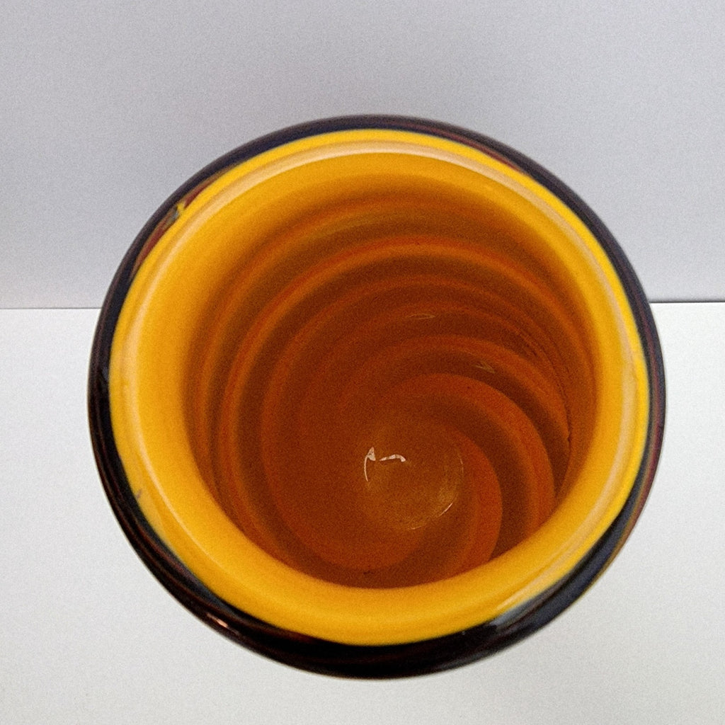 15" Orange and Blue Swirl Spiral Glass Flower Vase Hand Blown Vintage
