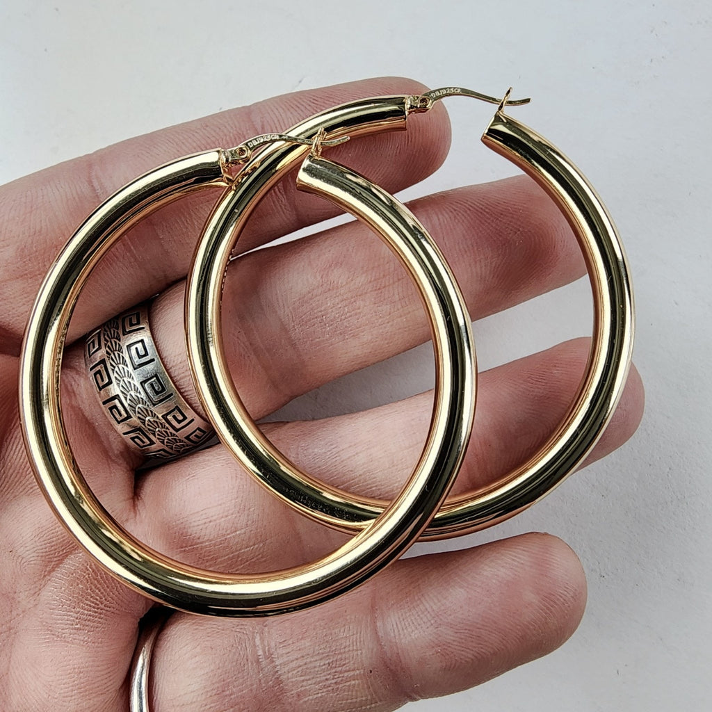 Giant 2" Hoop Earrings Gold Over Sterling Silver 925