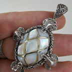 Sarda Mother of Pearl Elephant Designer Pendant Sterling Silver 925 Vintage Bali