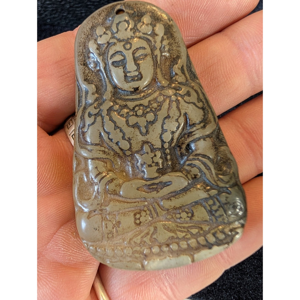 Chinese JADE Pendant Hand Carved Guanyin Bodhisattva Statue Antique