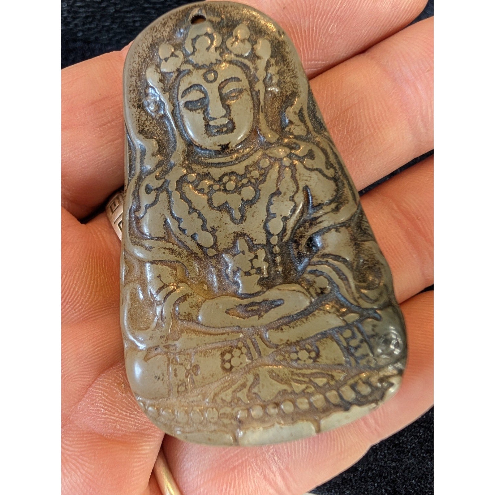 Chinese JADE Pendant Hand Carved Guanyin Bodhisattva Statue Antique